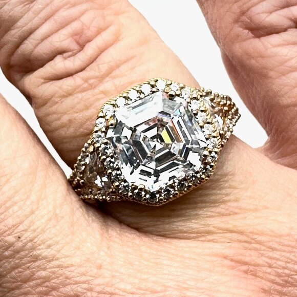 Judith Ripka Womens Ring Gold Over Sterling Silver Cubic Zirconia Size 9 - Picture 1 of 4